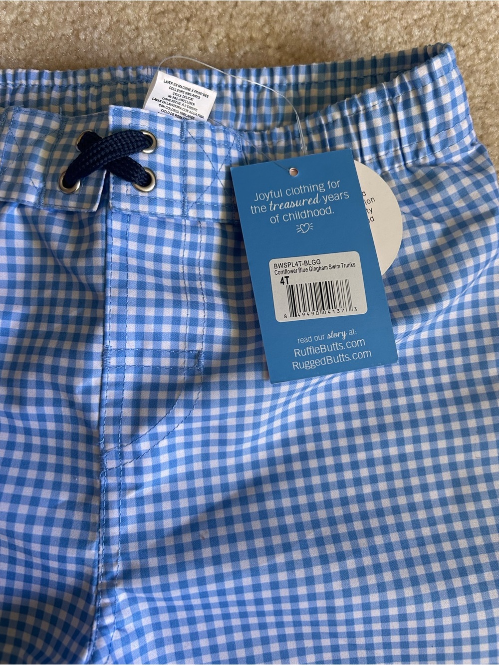 NWT RuggedButts Blue Gingham Swim Trunks - Picture 7 of 7